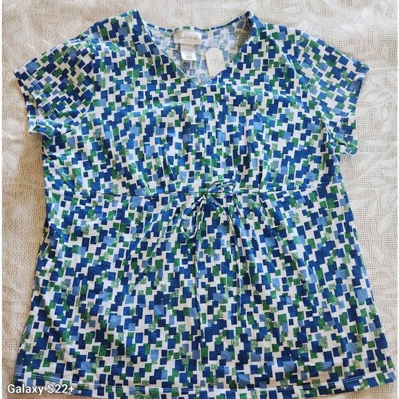F27 Studio Works blue and green pattern  t-shirt with peplum - Picture 4 of 11